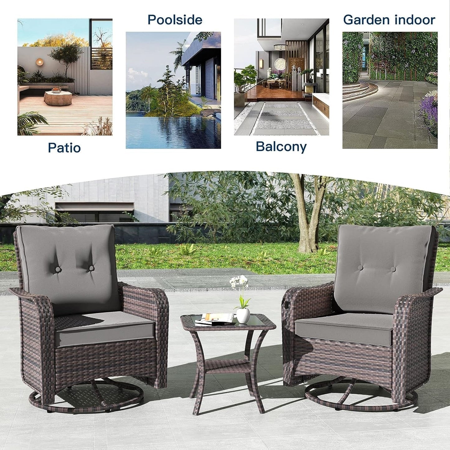 Kullavik 3 Pieces Patio Furniture Set,Outdoor Swivel Rocking Chairs