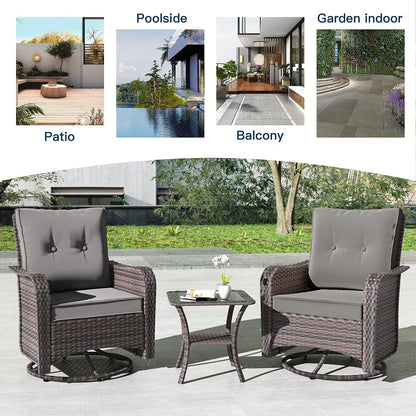 Kullavik 3 Pieces Patio Furniture Set,Outdoor Swivel Rocking Chairs