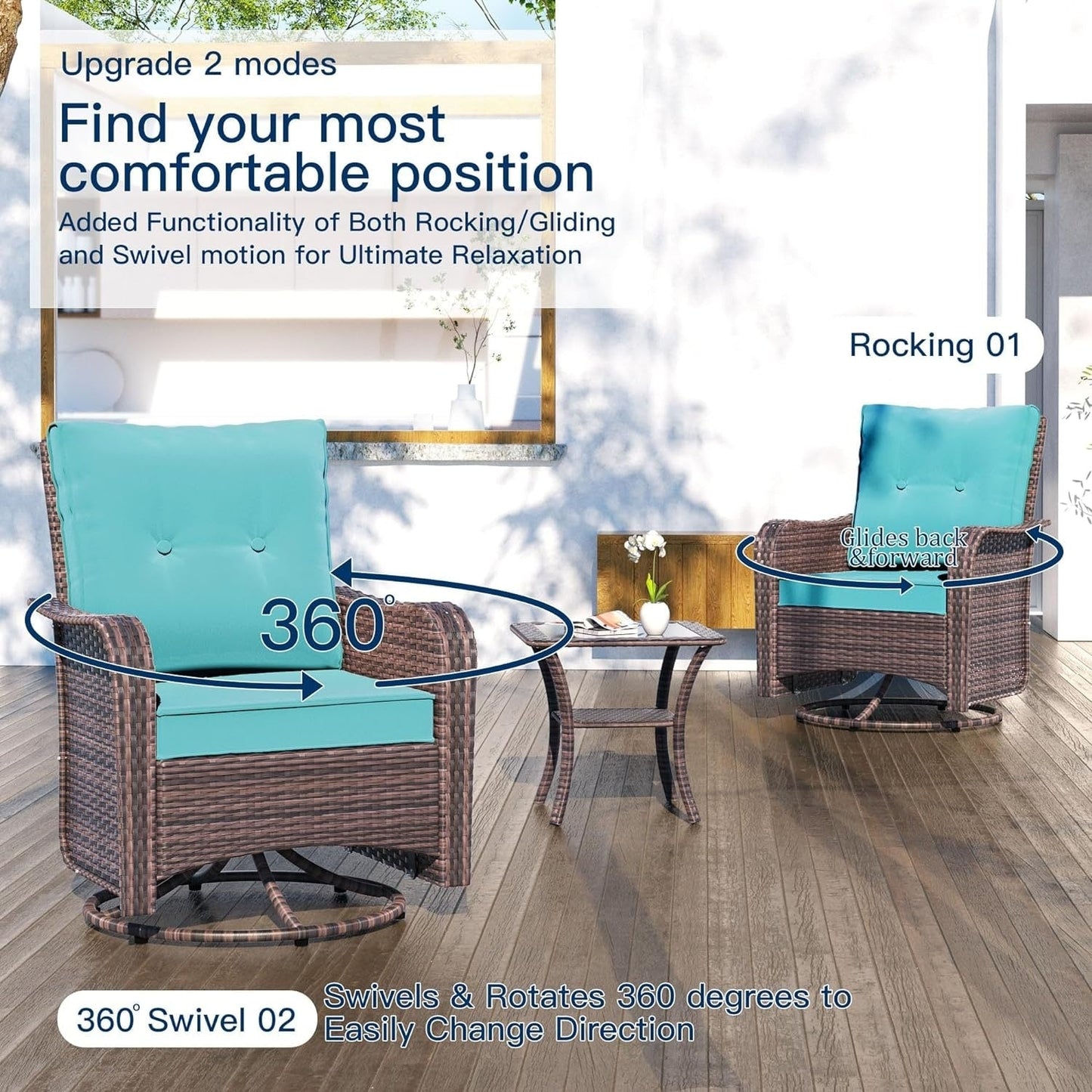 Kullavik 3 Pieces Patio Furniture Set,Outdoor Swivel Rocking Chairs
