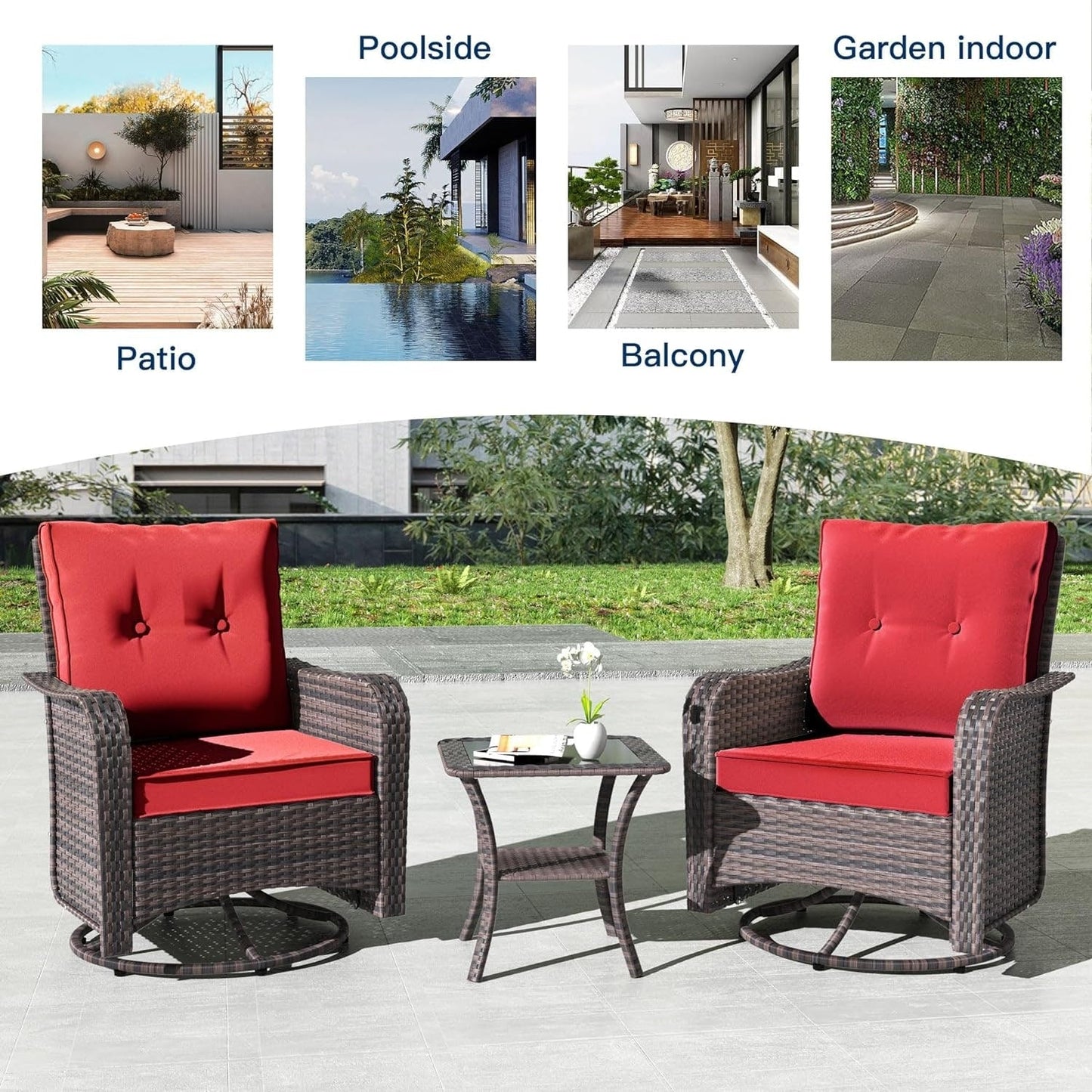 Kullavik 3 Pieces Patio Furniture Set,Outdoor Swivel Rocking Chairs