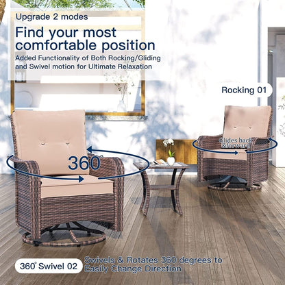 Kullavik 3 Pieces Patio Furniture Set,Outdoor Swivel Rocking Chairs