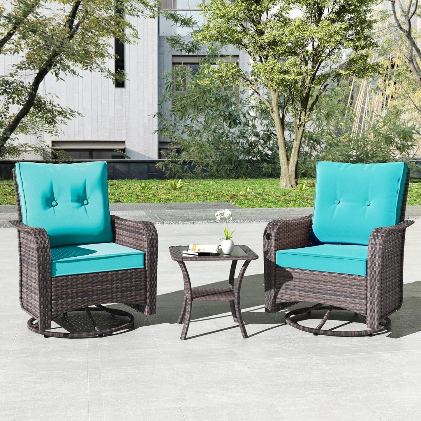 Kullavik 3 Pieces Patio Furniture Set,Outdoor Swivel Rocking Chairs