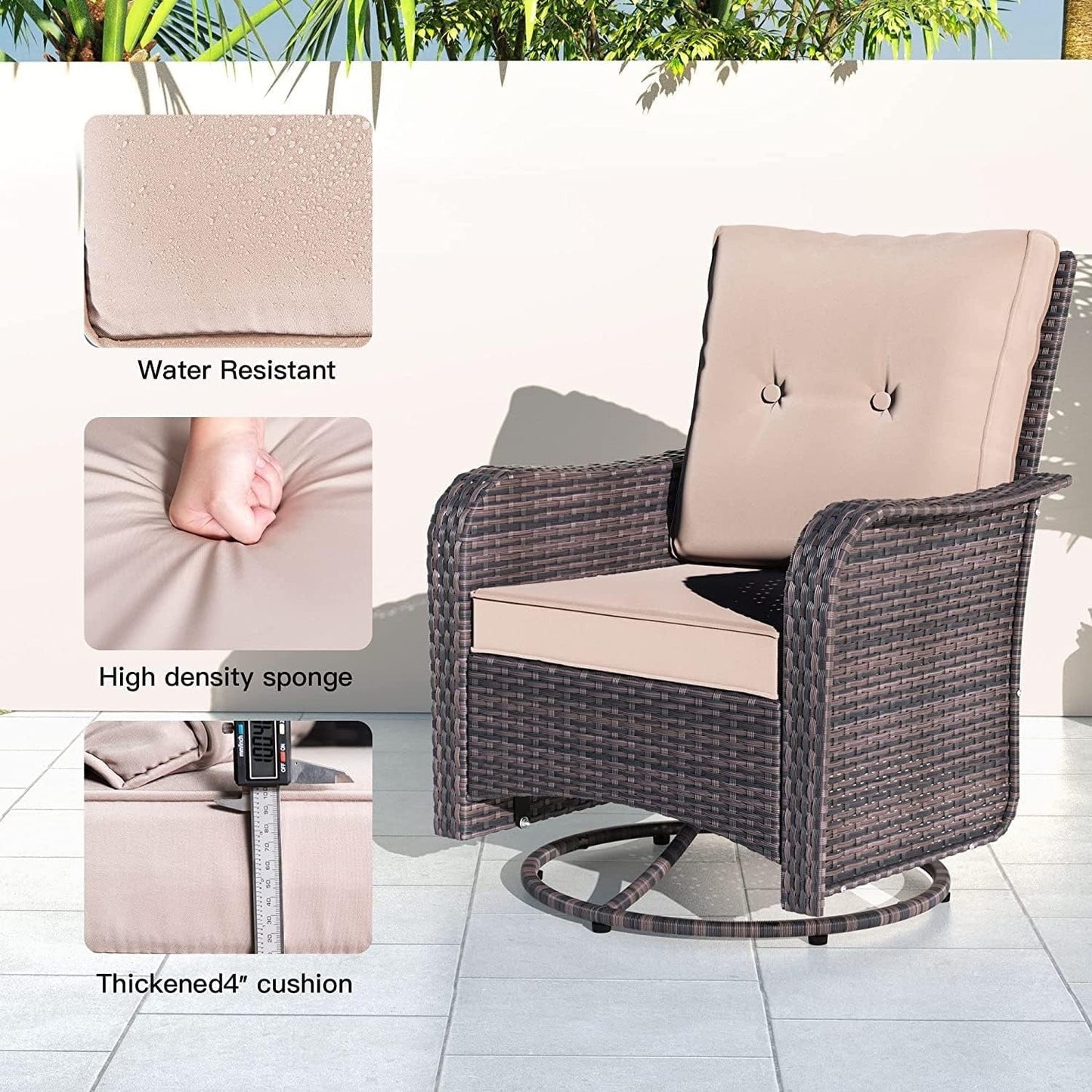 Kullavik 3 Pieces Patio Furniture Set,Outdoor Swivel Rocking Chairs