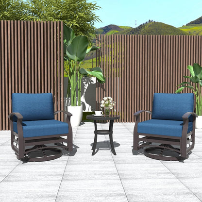 Kullavik 3Pcs Aluminum Rocking Chair Swivel Chairs Set with Glass Top Table & 5 Thick Cushion