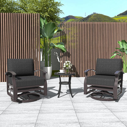Kullavik 3Pcs Aluminum Rocking Chair Swivel Chairs Set with Glass Top Table & 5 Thick Cushion