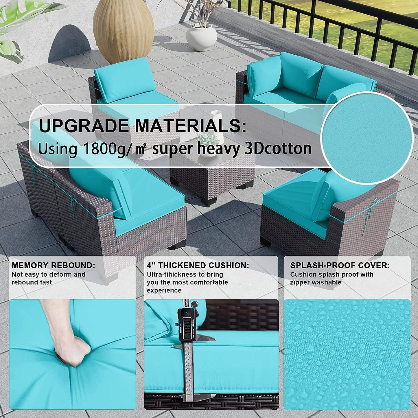 Kullavik 7 Pieces Outdoor Sectional Sofa Set Brown Wicker Patio Conversation Set with Seat Cushions and Tempered Glass Table