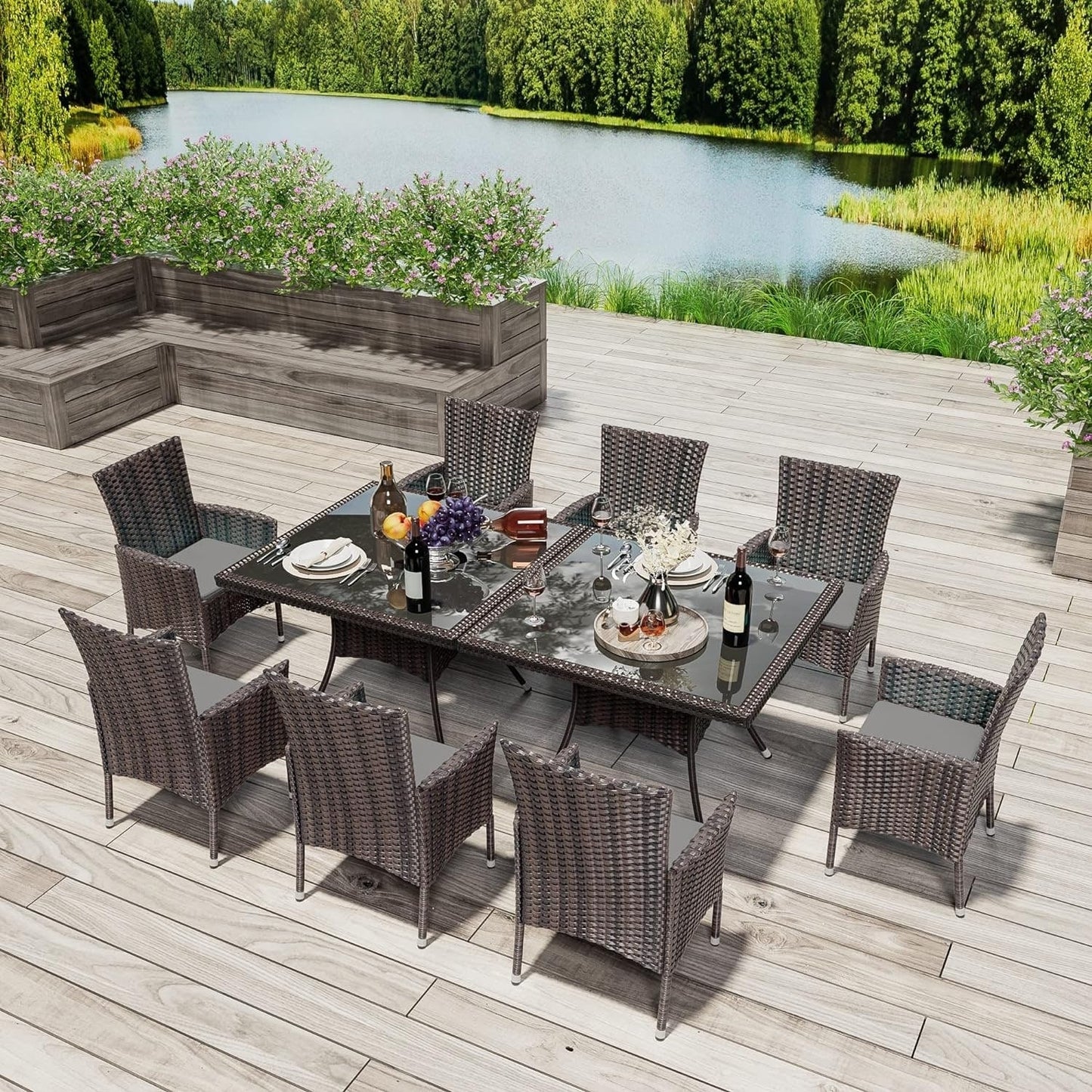 Kullavik Outdoor Dining Set, Rattan Patio Furniture Dining Table & Chairs - 5 Pcs