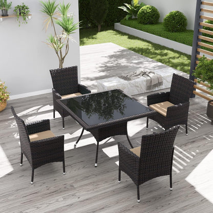 Kullavik Outdoor Dining Set, Rattan Patio Furniture Dining Table & Chairs - 5 Pcs
