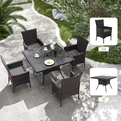 Kullavik Outdoor Dining Set, Rattan Patio Furniture Dining Table & Chairs - 5 Pcs