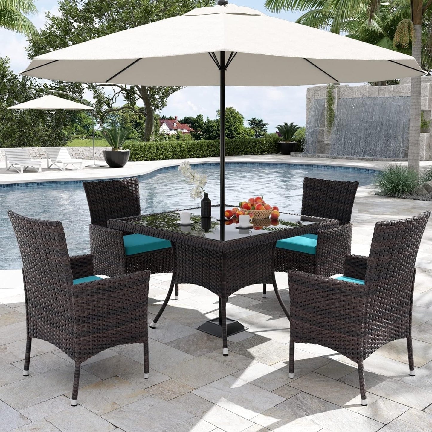 Kullavik Outdoor Dining Set, Rattan Patio Furniture Dining Table & Chairs - 5 Pcs