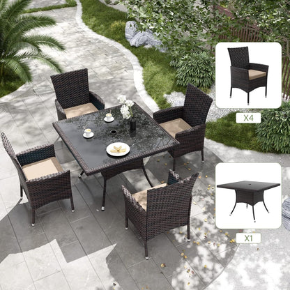 Kullavik Outdoor Dining Set, Rattan Patio Furniture Dining Table & Chairs - 5 Pcs