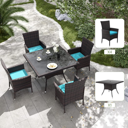 Kullavik Outdoor Dining Set, Rattan Patio Furniture Dining Table & Chairs - 5 Pcs
