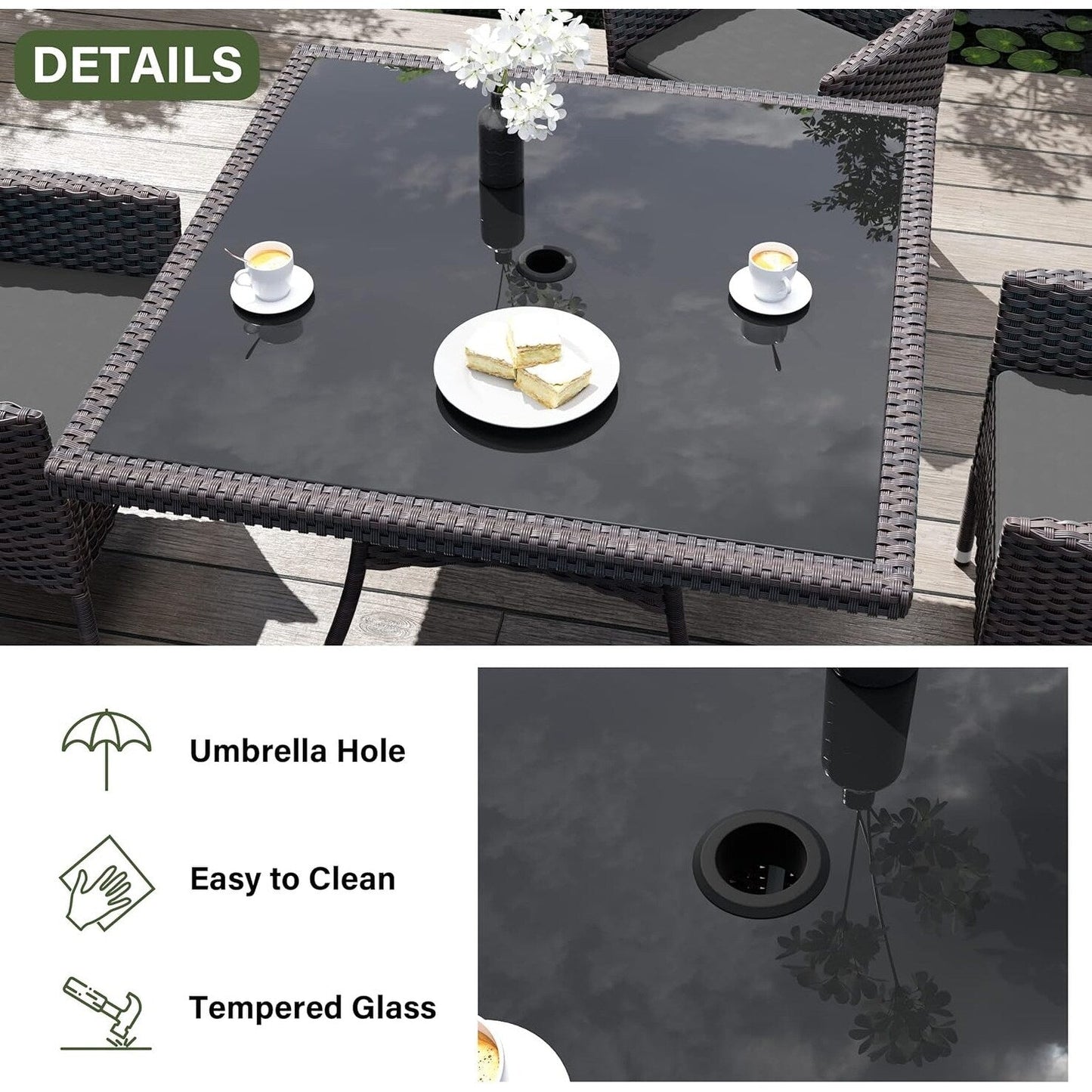 Kullavik Outdoor Dining Set, Rattan Patio Furniture Dining Table & Chairs - 5 Pcs
