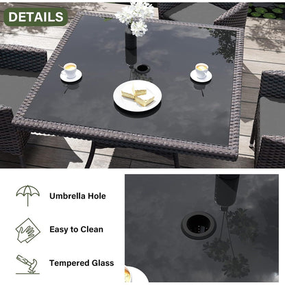 Kullavik Outdoor Dining Set, Rattan Patio Furniture Dining Table & Chairs - 5 Pcs