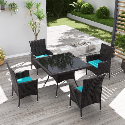 Kullavik Outdoor Dining Set, Rattan Patio Furniture Dining Table & Chairs - 5 Pcs