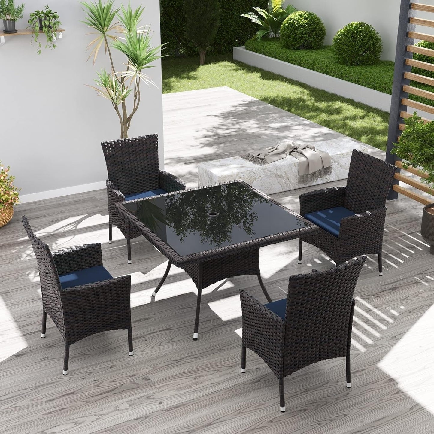 Kullavik Outdoor Dining Set, Rattan Patio Furniture Dining Table & Chairs - 5 Pcs