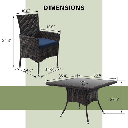 Kullavik Outdoor Dining Set, Rattan Patio Furniture Dining Table & Chairs - 5 Pcs