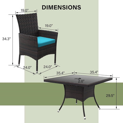 Kullavik Outdoor Dining Set, Rattan Patio Furniture Dining Table & Chairs - 5 Pcs