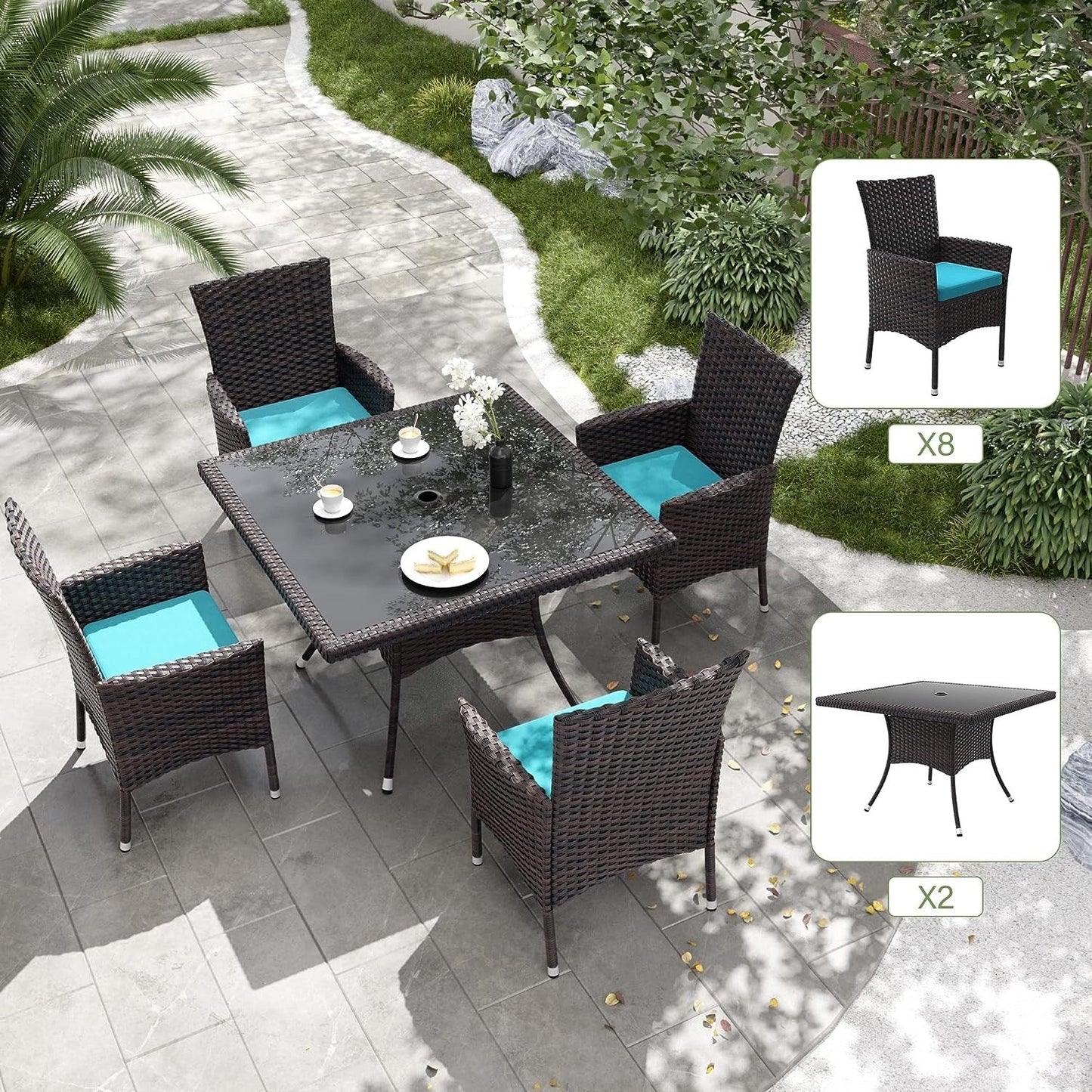 Kullavik Outdoor Dining Set, Rattan Patio Furniture Dining Table & Chairs