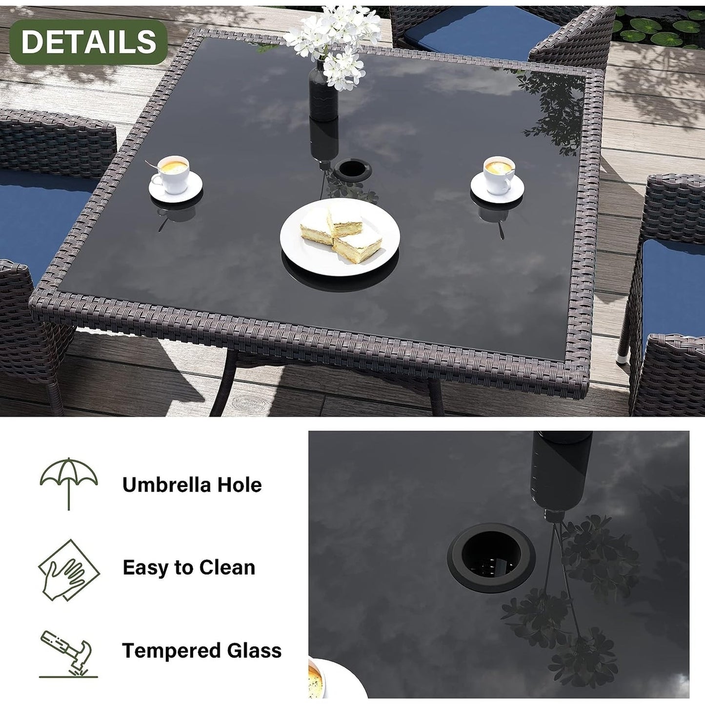 Kullavik Outdoor Dining Set, Rattan Patio Furniture Dining Table & Chairs