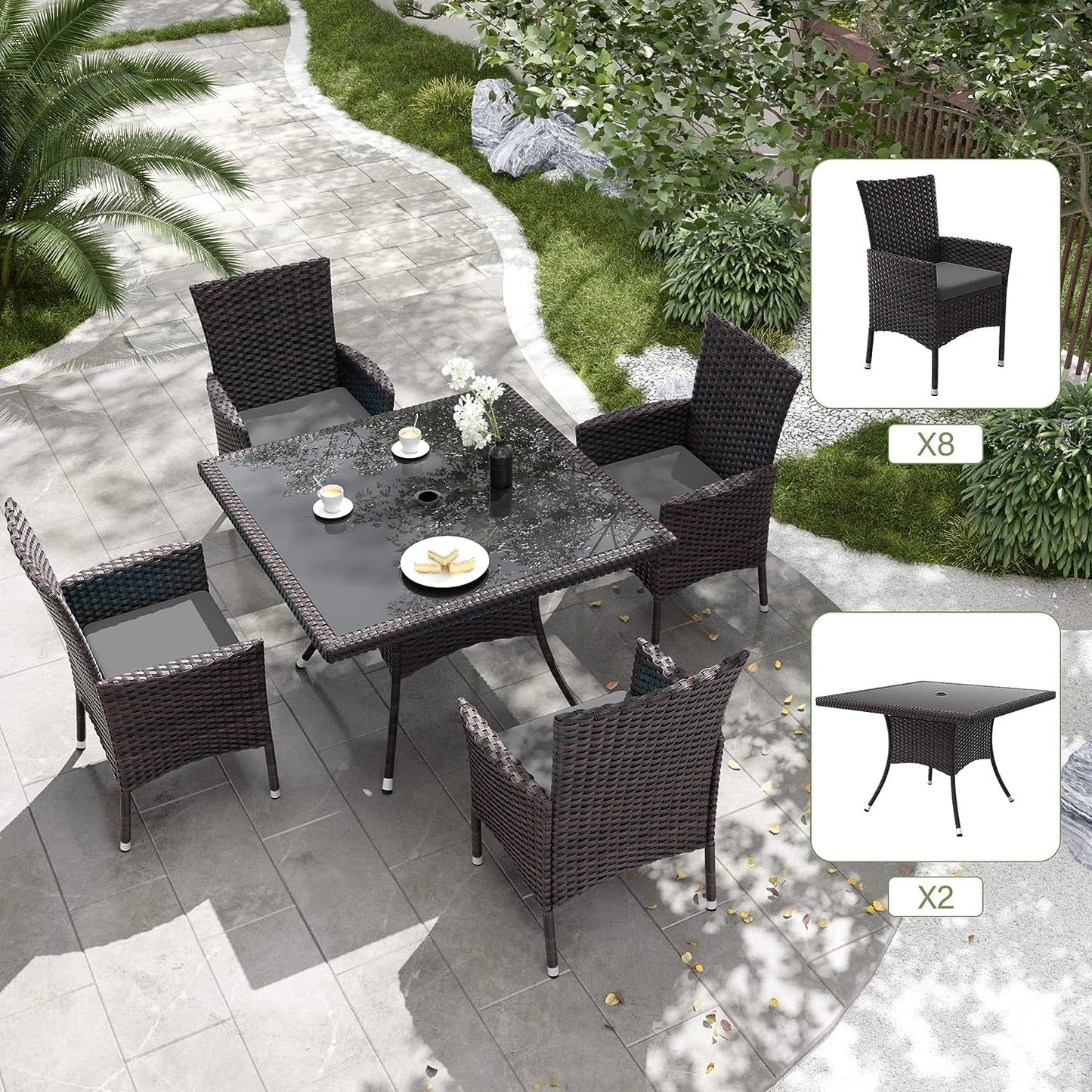 Kullavik Outdoor Dining Set, Rattan Patio Furniture Dining Table & Chairs