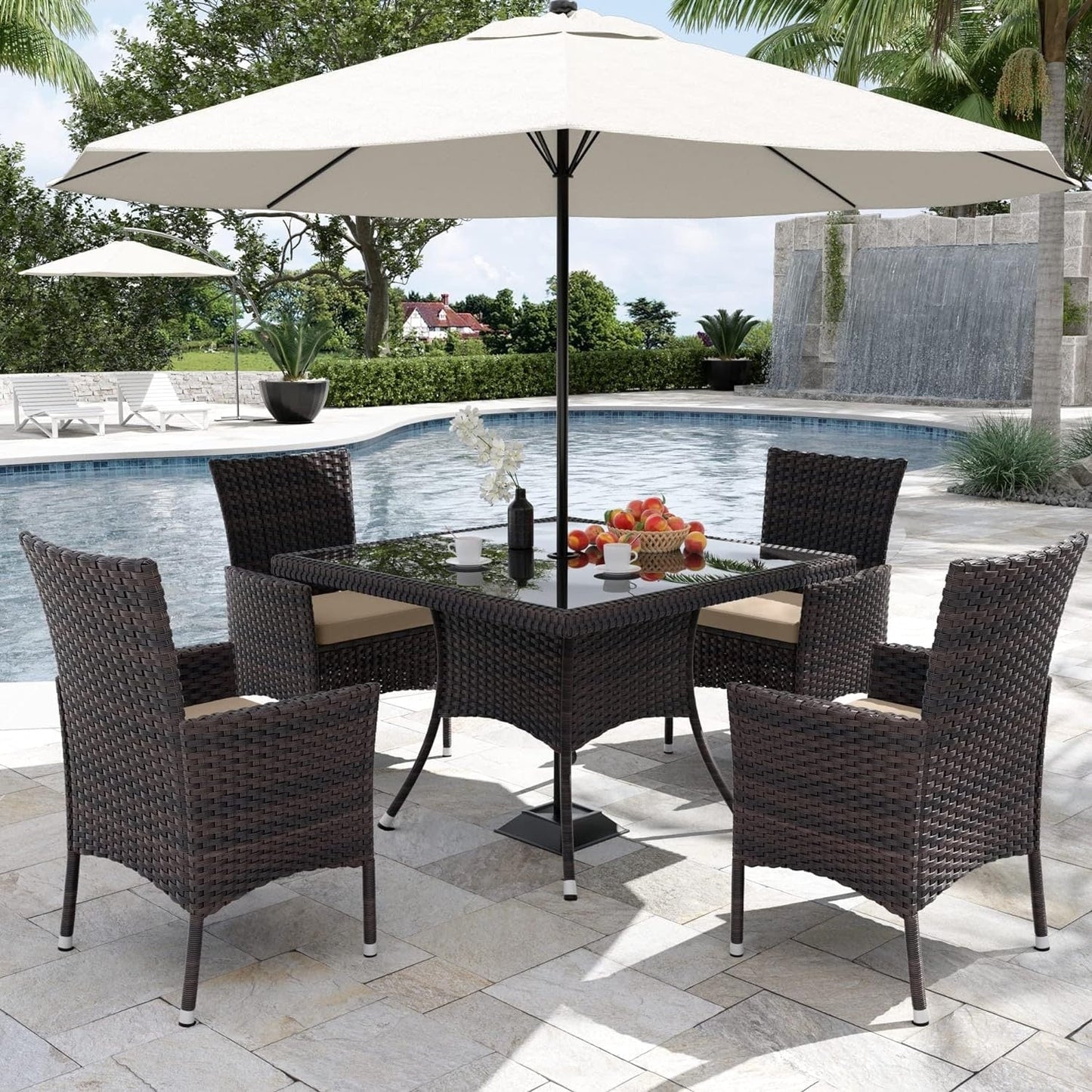 Kullavik Outdoor Dining Set, Rattan Patio Furniture Dining Table & Chairs