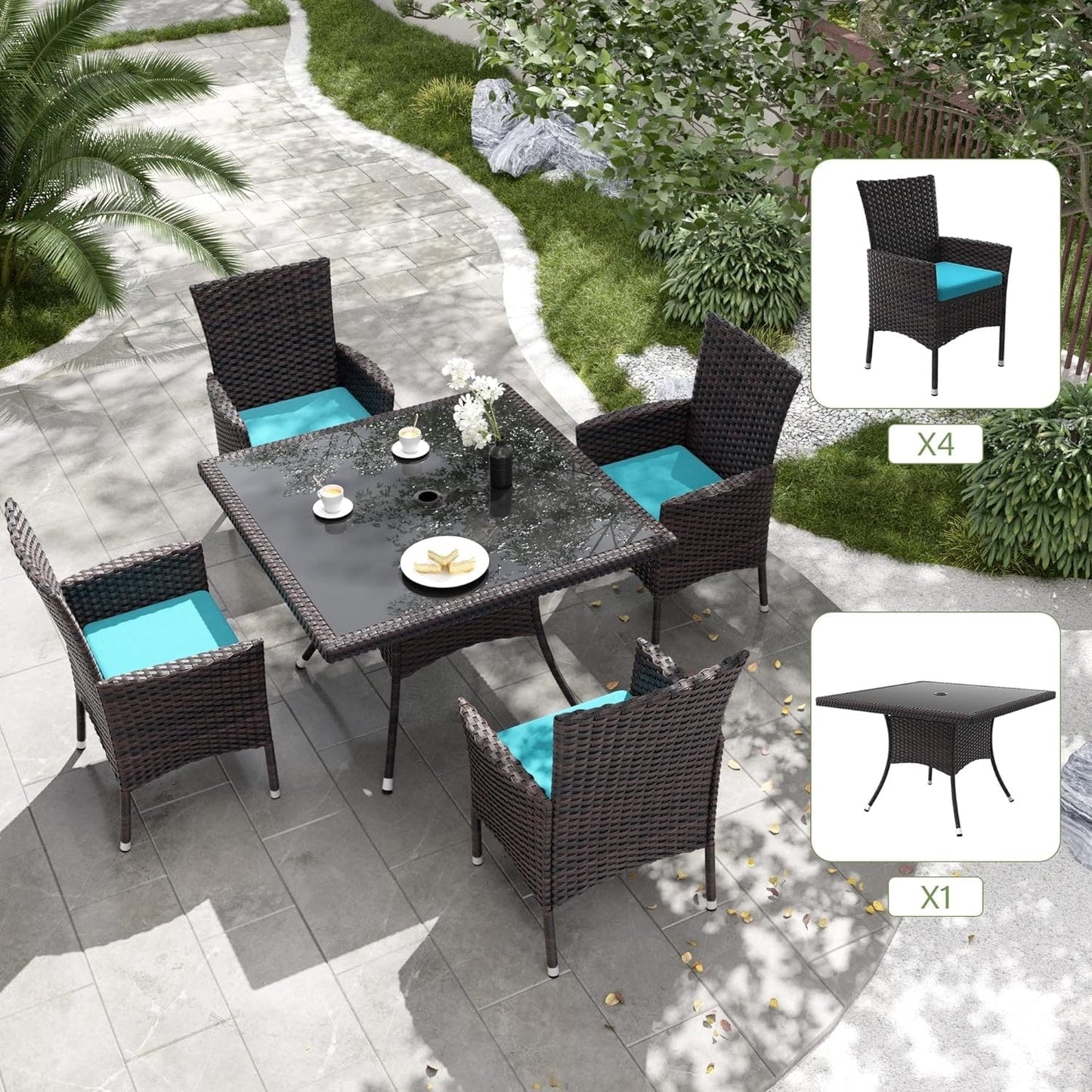 Kullavik Outdoor Dining Set, Rattan Patio Furniture Dining Table & Chairs