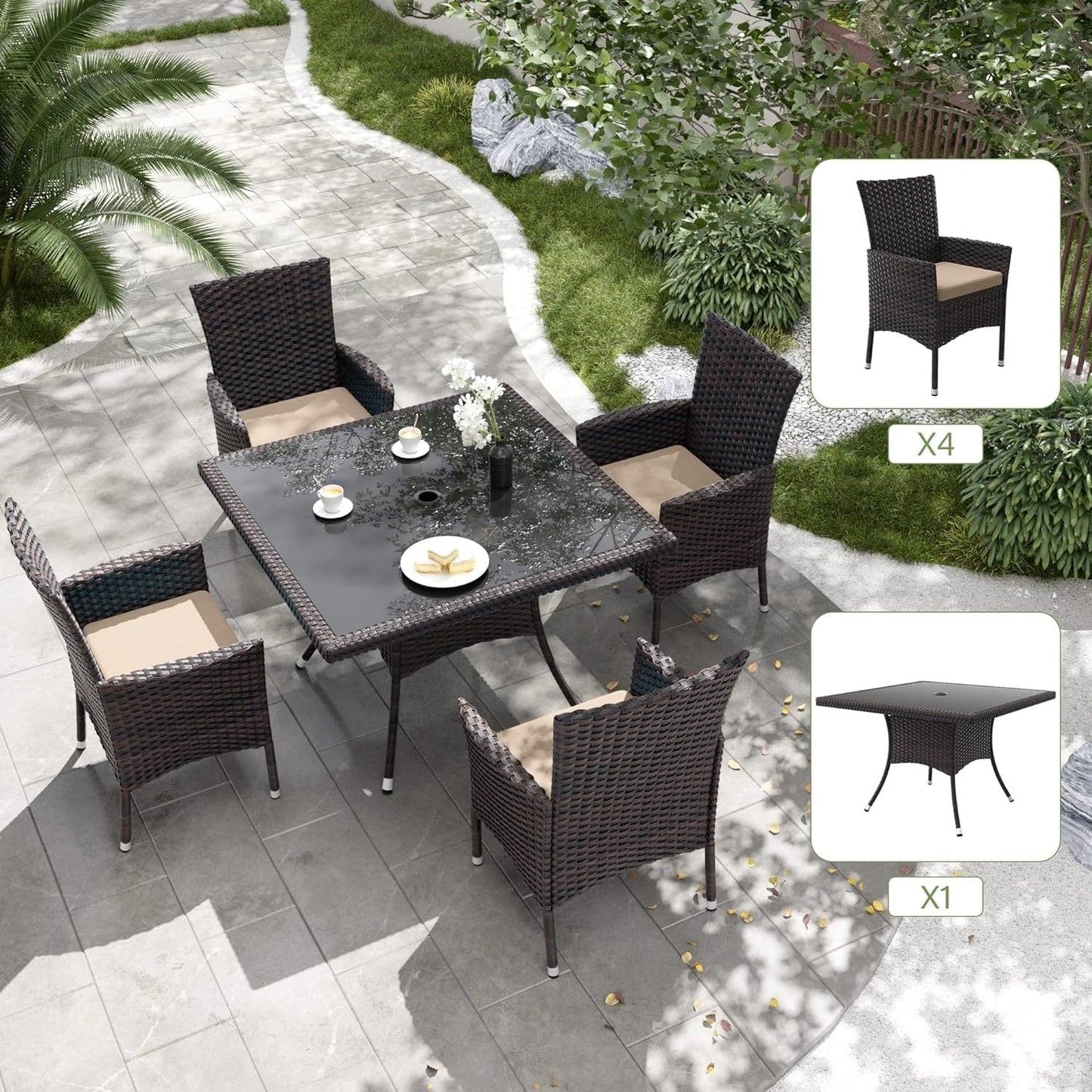 Kullavik Outdoor Dining Set, Rattan Patio Furniture Dining Table & Chairs