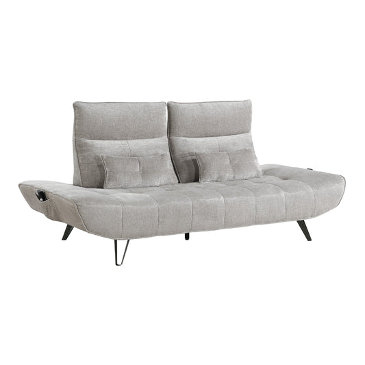 Kyan Adjustable Depth Power Recliner Sofa, Pillows Light Gray Chenille