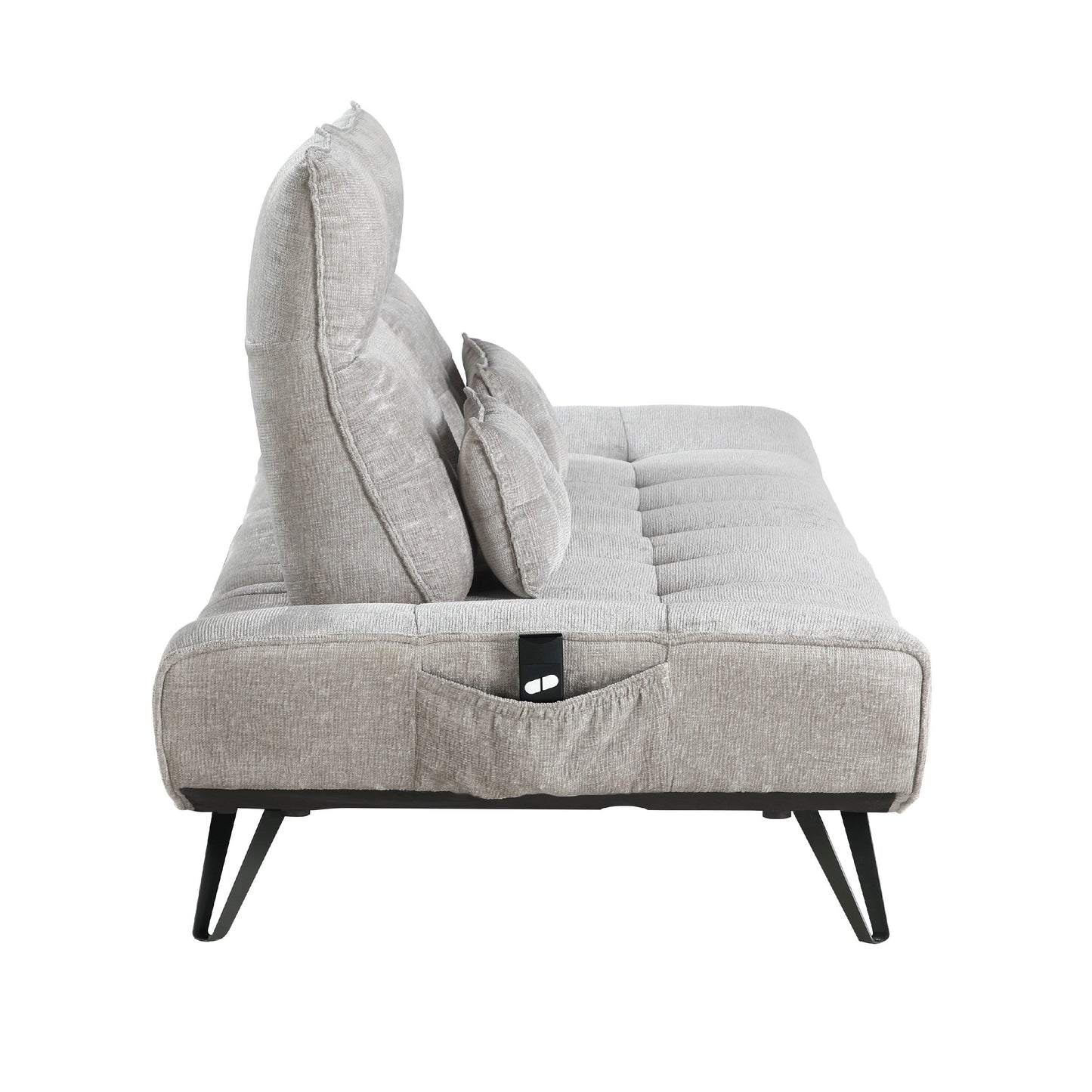 Kyan Adjustable Depth Power Recliner Sofa, Pillows Light Gray Chenille