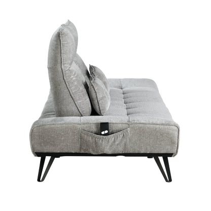 Kyan Adjustable Depth Power Reclining Sofa, 2 Pillows, Gray Chenille