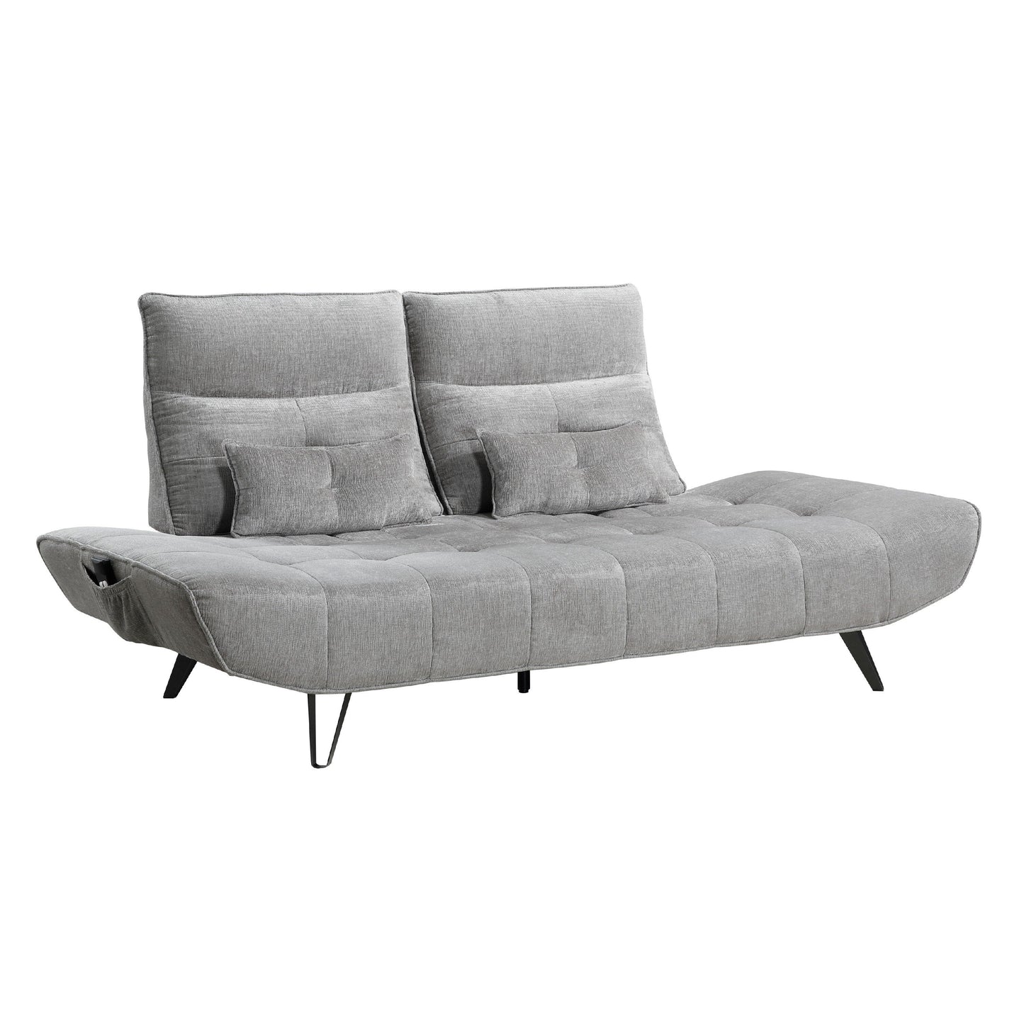 Kyan Adjustable Depth Power Reclining Sofa, 2 Pillows, Gray Chenille