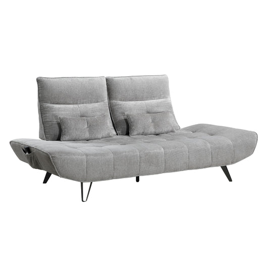 Kyan Adjustable Depth Power Reclining Sofa, 2 Pillows, Gray Chenille