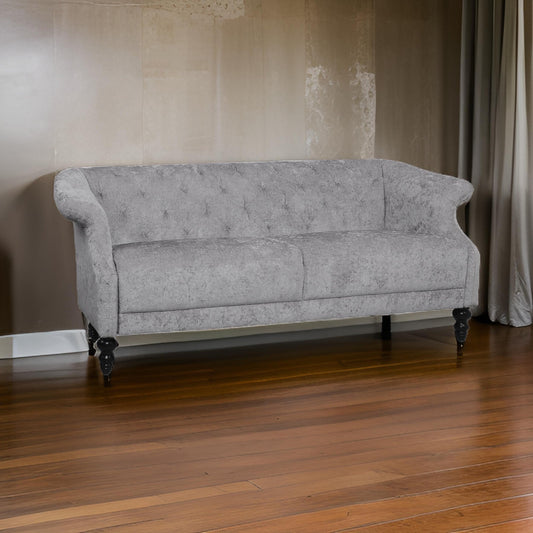 Kyle Sofa, 75 Inch, Classic Turned Wood Legs, Button Tufted Light Gray