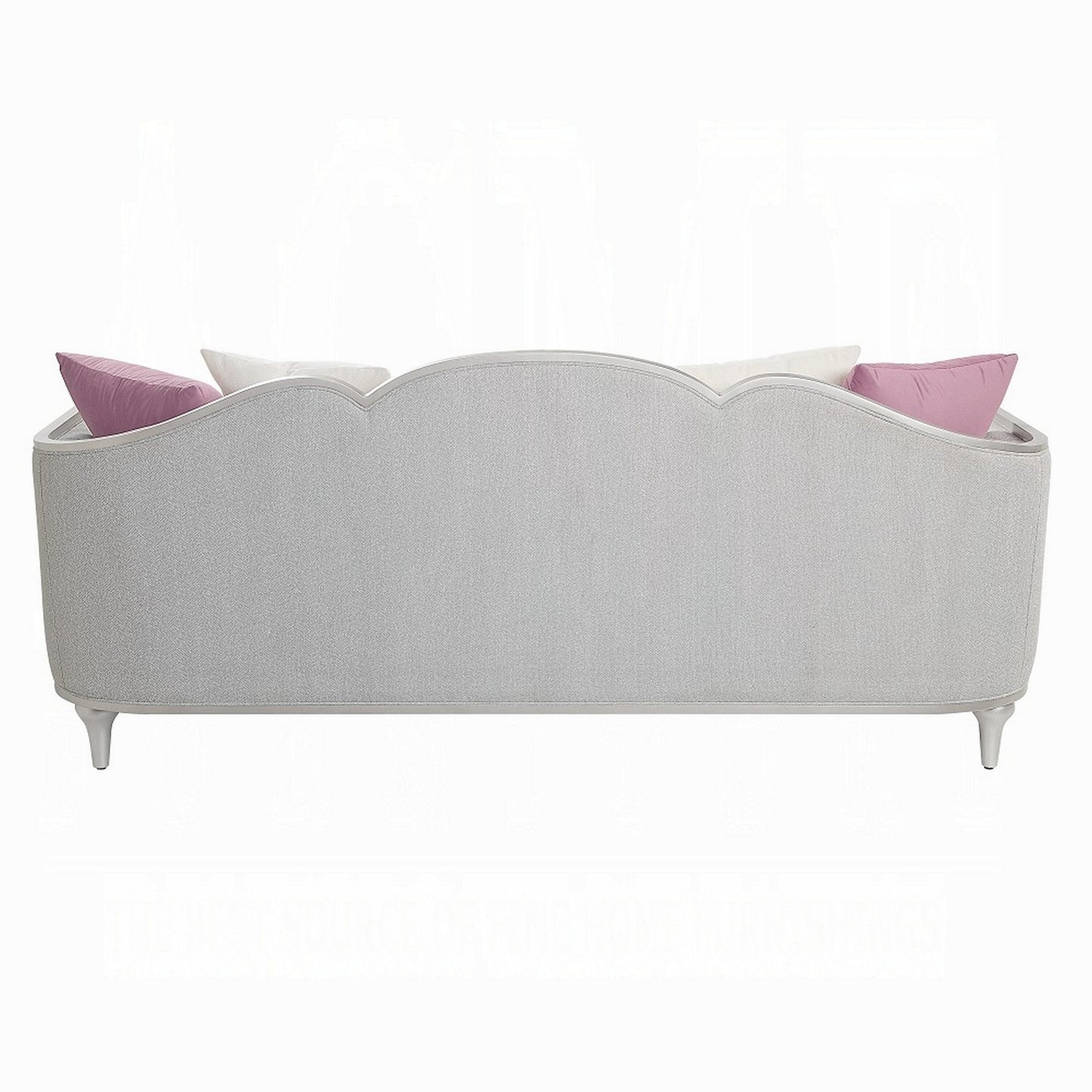 Kyna Sofa with 5 Pillows, 94 Inch, Champagne Wood Trim and Beige Linen