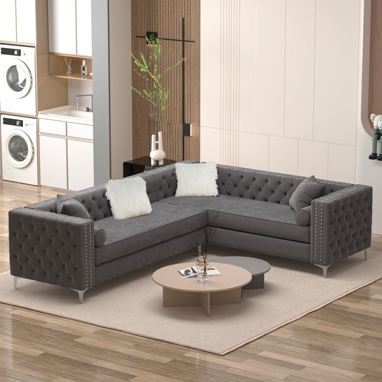 Sectional Sofa Couch Velvet Tufted Set for Living Room