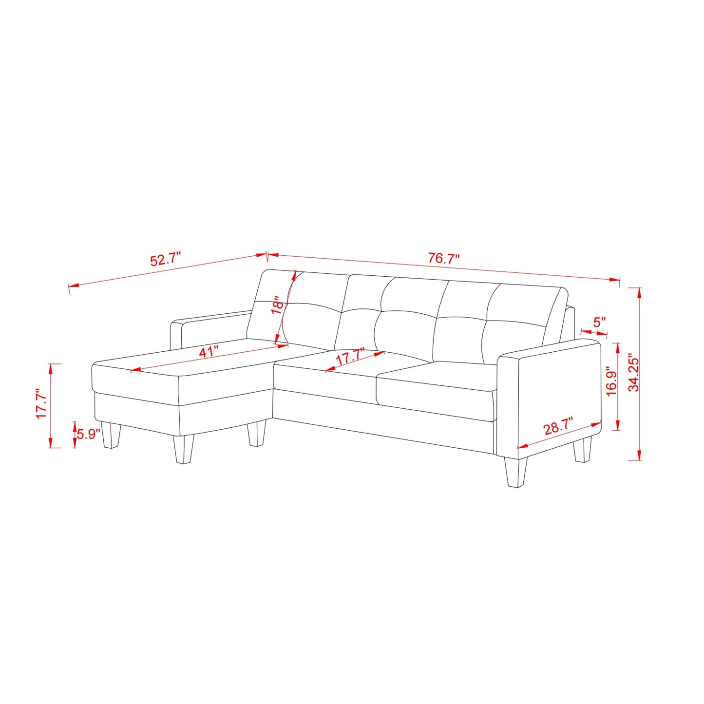 L-Shape Sofa for Small Spaces - Corner Couch with Ottoman