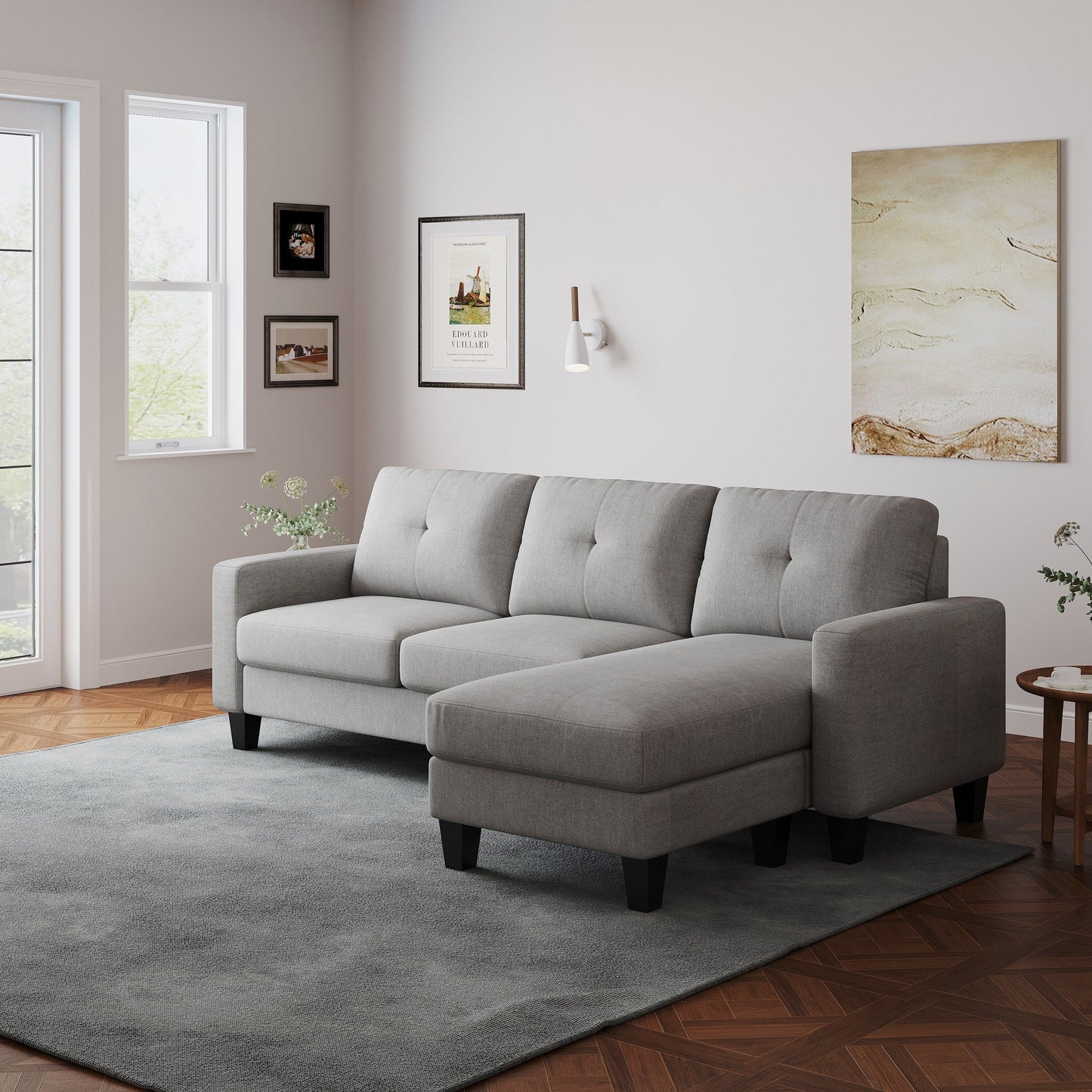 L-Shape Sofa for Small Spaces - Corner Couch with Ottoman
