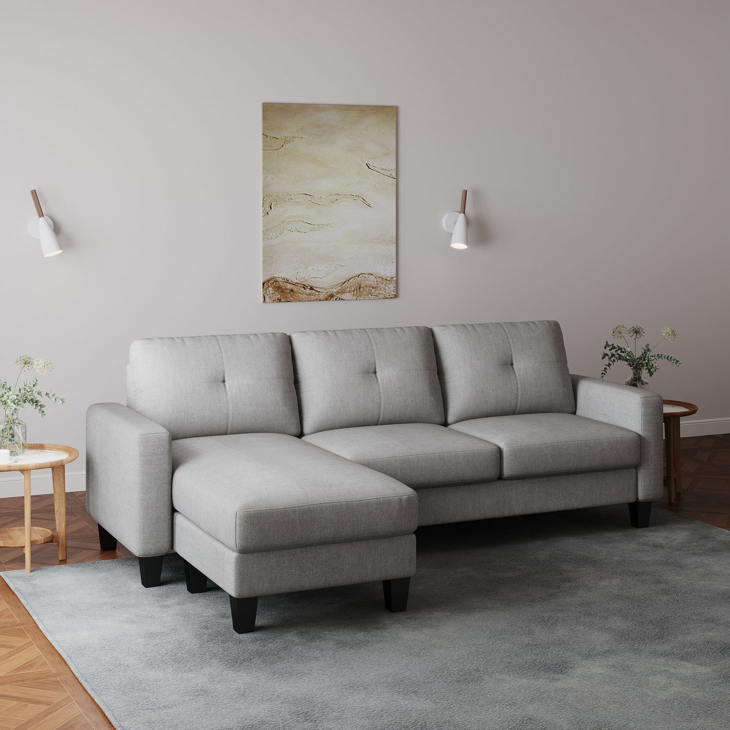 L-Shape Sofa for Small Spaces - Corner Couch with Ottoman