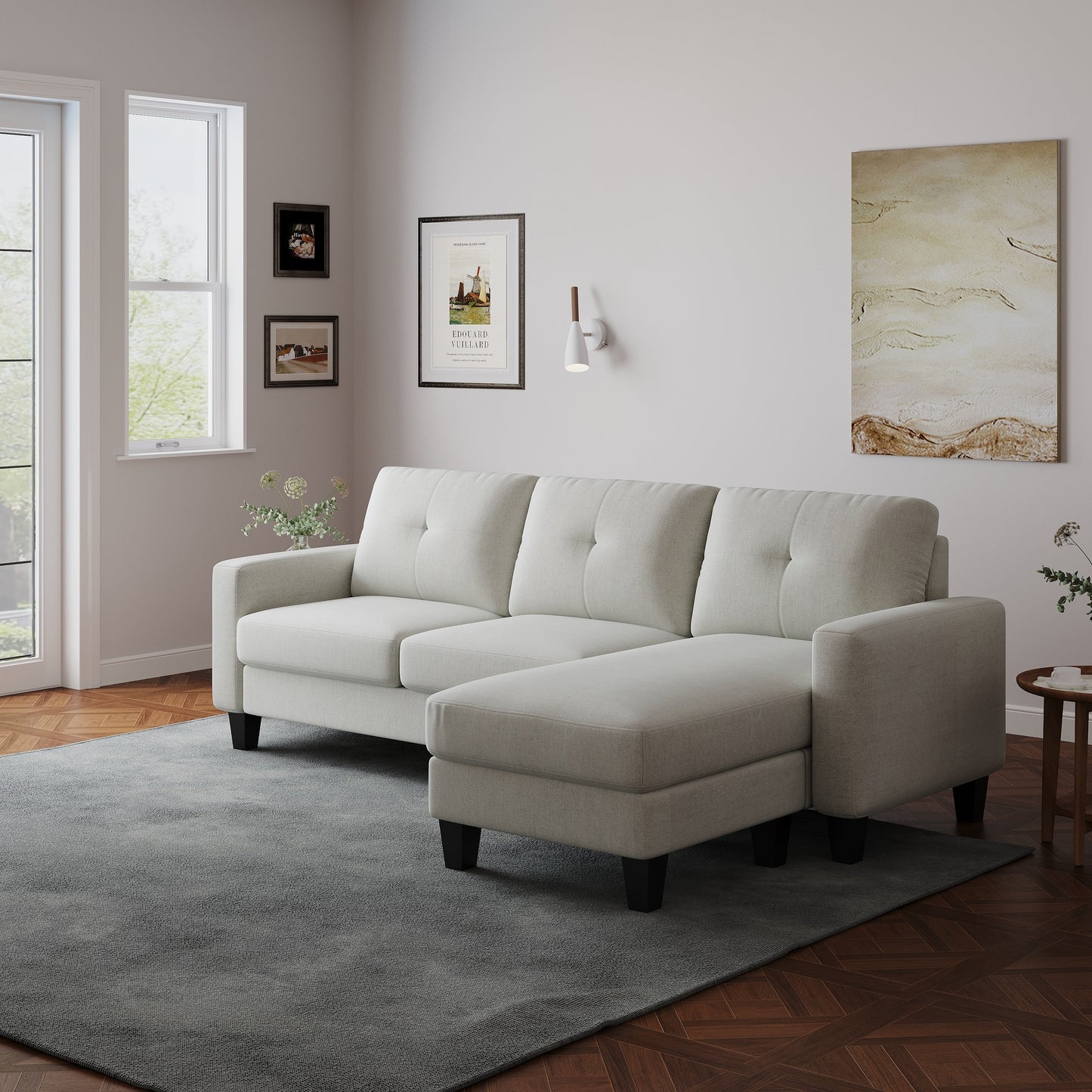 L-Shape Sofa for Small Spaces - Corner Couch with Ottoman
