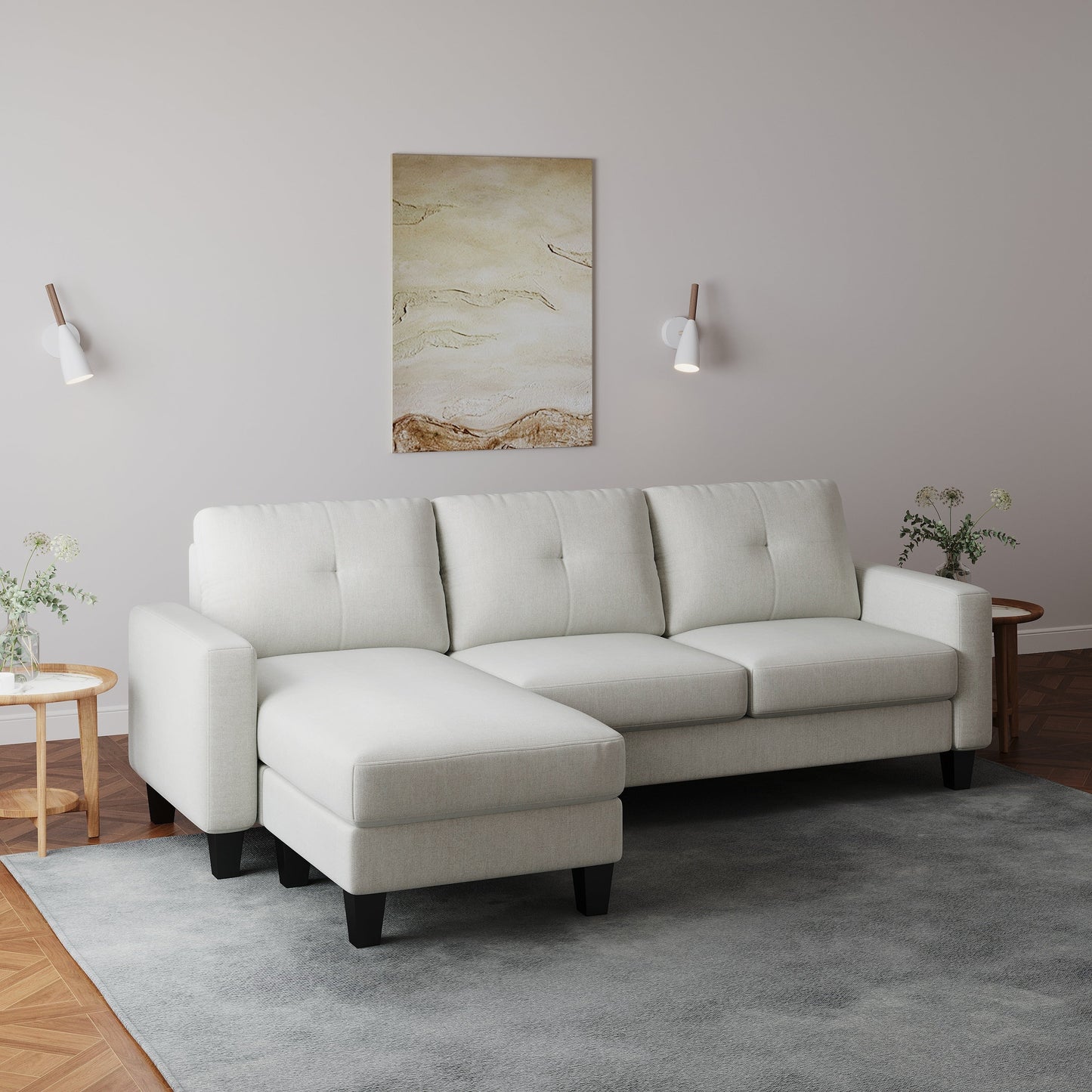 L-Shape Sofa for Small Spaces - Corner Couch with Ottoman