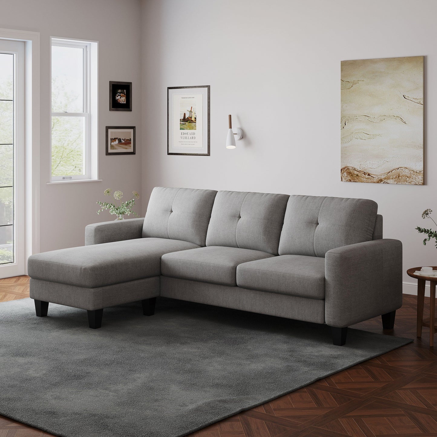 L-Shape Sofa for Small Spaces - Corner Couch with Ottoman