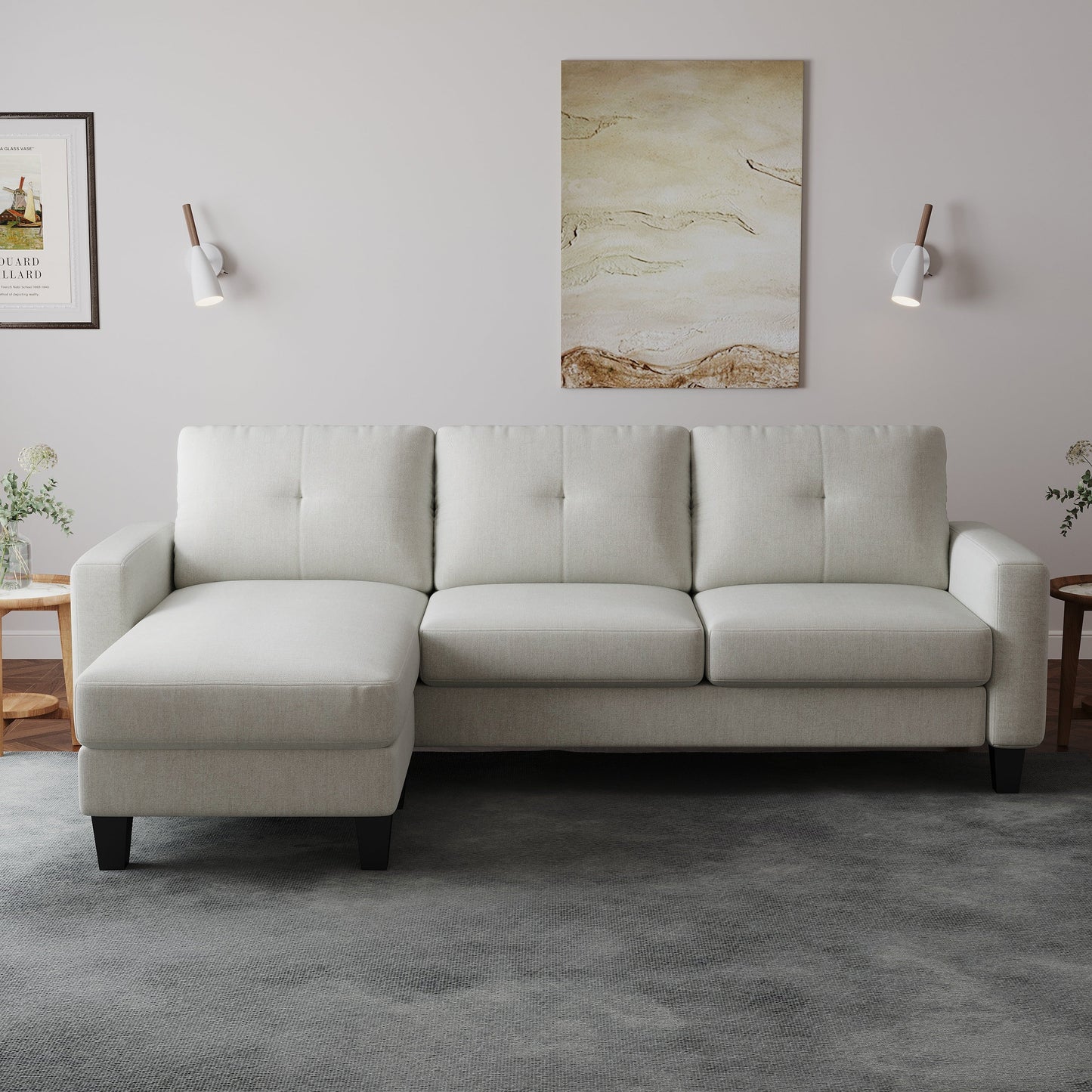 L-Shape Sofa for Small Spaces - Corner Couch with Ottoman