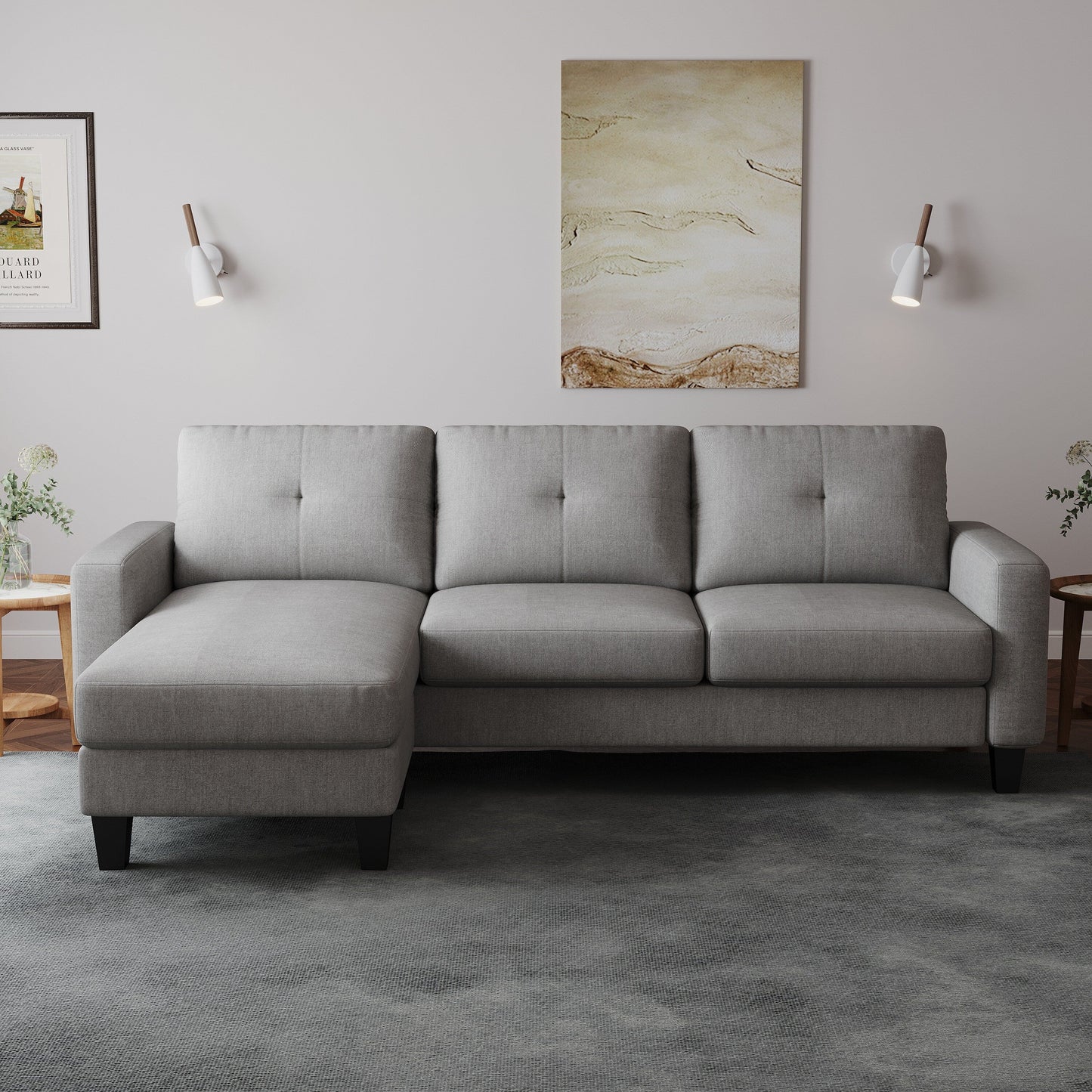 L-Shape Sofa for Small Spaces - Corner Couch with Ottoman