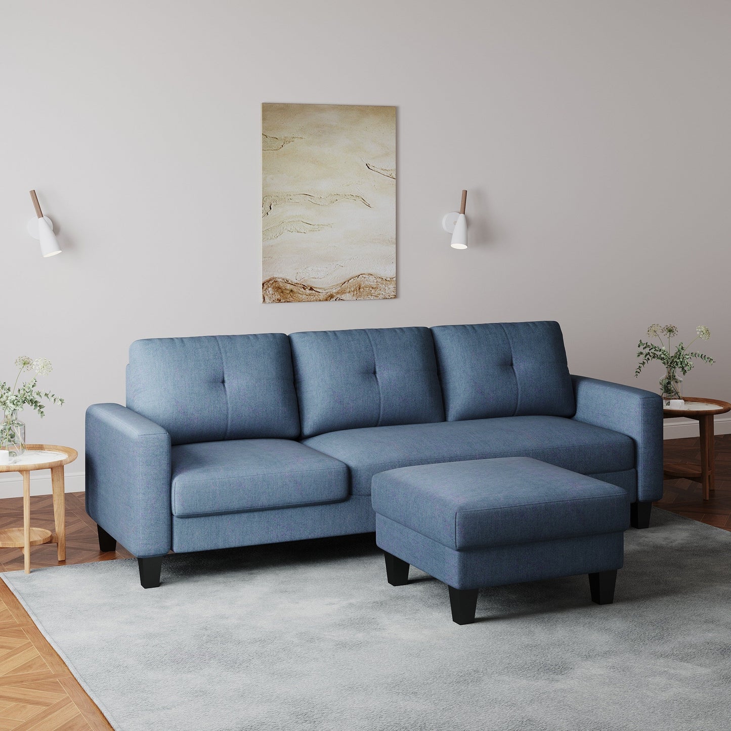 L-Shape Sofa for Small Spaces - Corner Couch with Ottoman