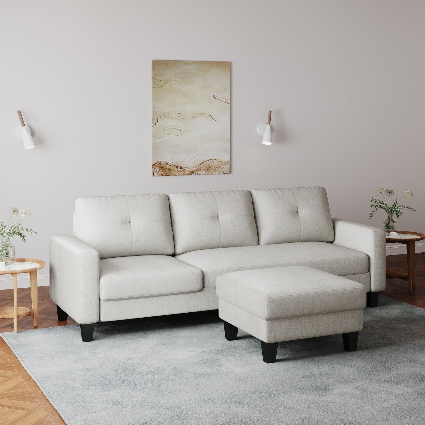 L-Shape Sofa for Small Spaces - Corner Couch with Ottoman