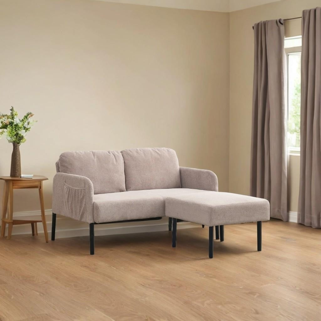 L-Shaped 2 Seater Sofa with Ottoman, Modern Polyester Fabric Loveseat Sofa, Comfy Small Couches for Small Space