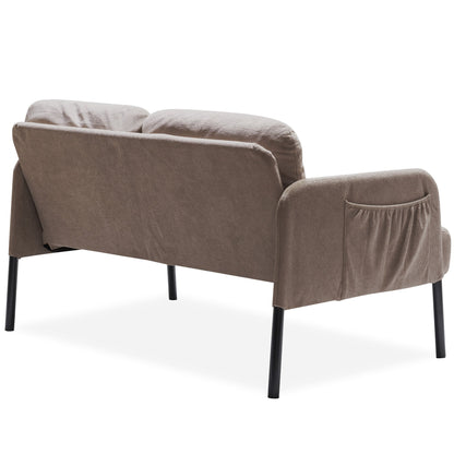 L-Shaped 2 Seater Sofa with Ottoman, Modern Polyester Fabric Loveseat Sofa, Comfy Small Couches for Small Space