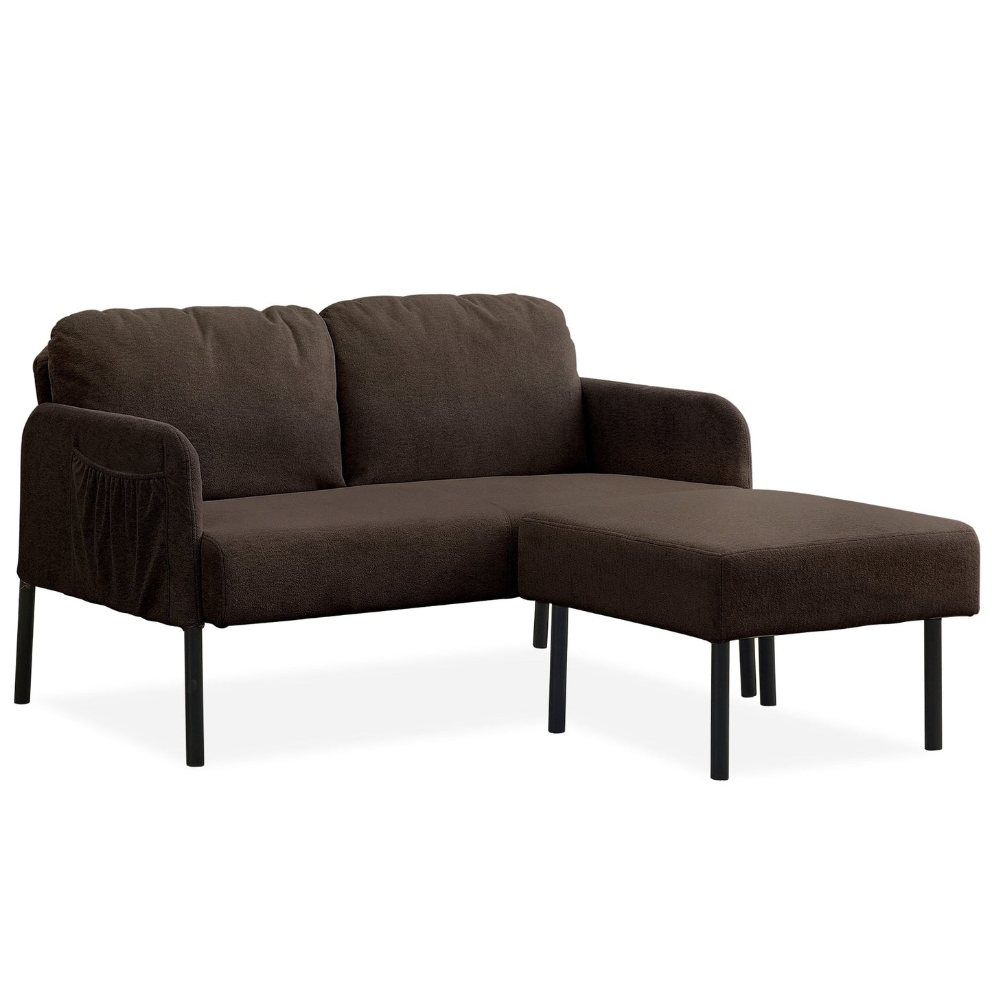 L-Shaped 2 Seater Sofa with Ottoman, Modern Polyester Fabric Loveseat Sofa, Comfy Small Couches for Small Space
