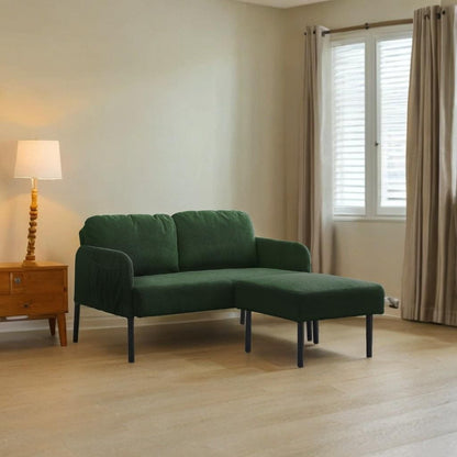 L-Shaped 2 Seater Sofa with Ottoman, Modern Polyester Fabric Loveseat Sofa, Comfy Small Couches for Small Space